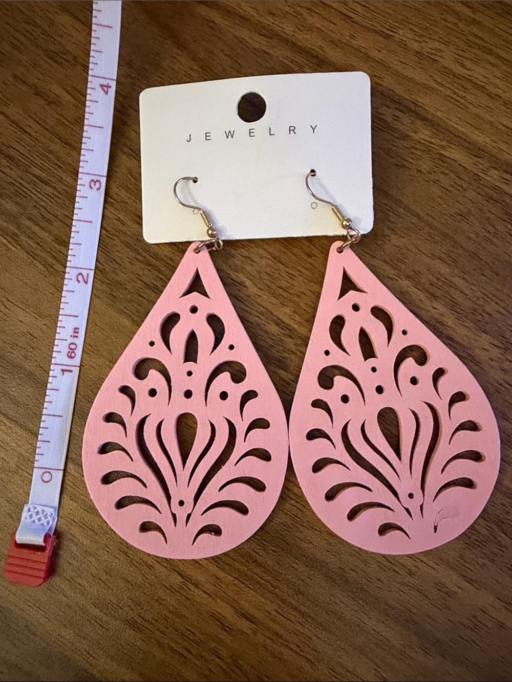 Intricate Pink Teardrop Cutout Dangle Earrings